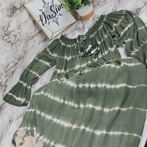 MELE BEACH Tie-Dye Stripes Off-Shoulder maxi dress women's one-size green